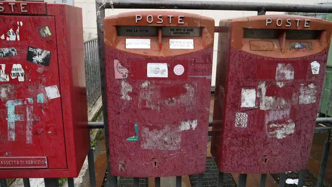 a couple of red boxes sitting next to each other