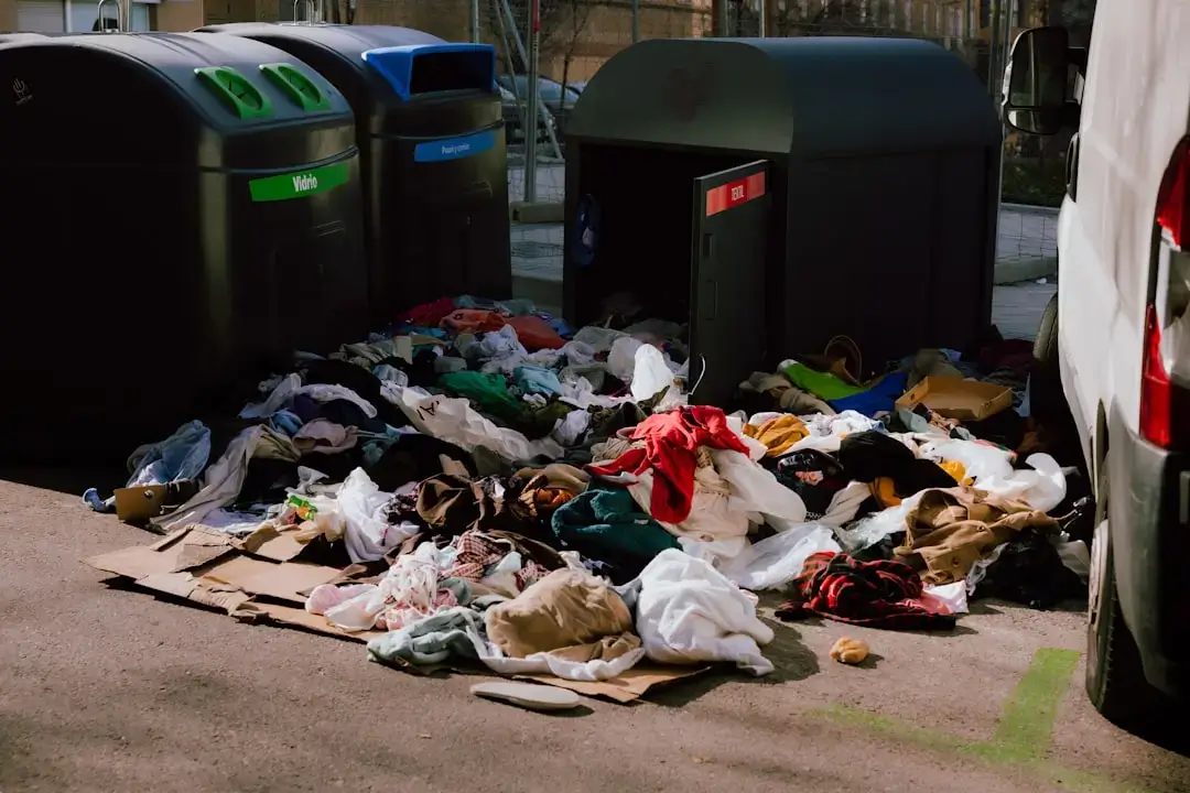 A variety of common household waste items organized for recycling and disposal.