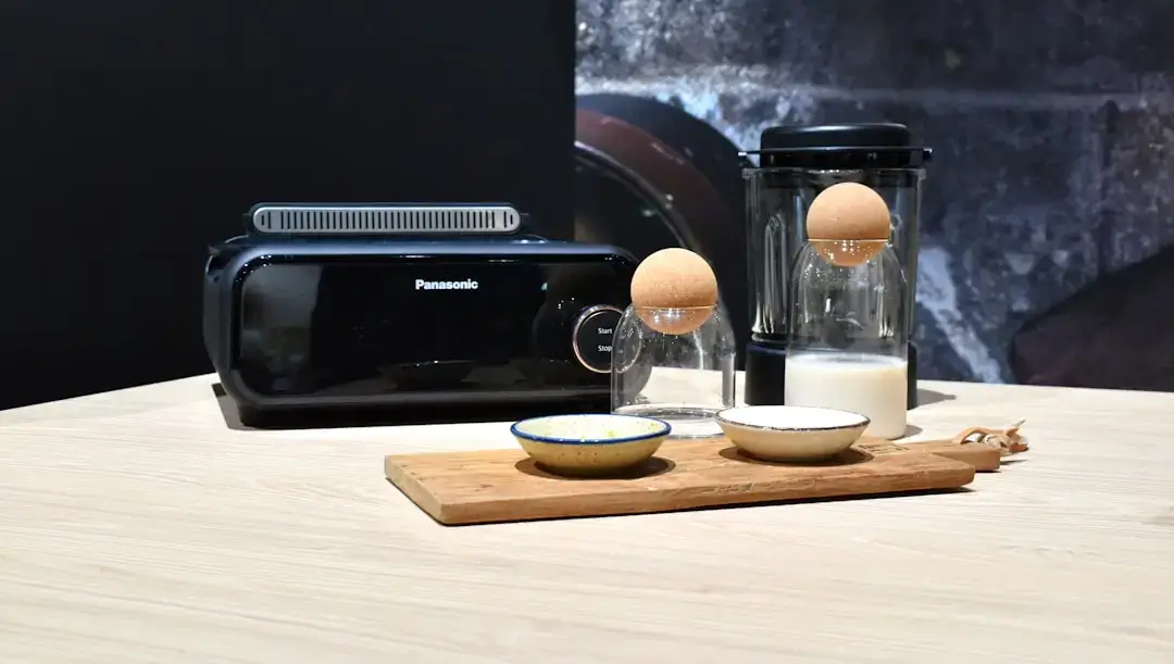 Kitchen appliances with eggs and milk