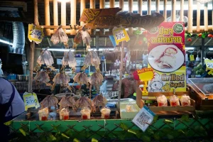 Dried squid displayed at a food stall