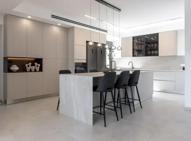Modern kitchen with island and bar stools