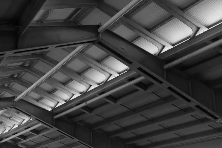 a black and white photo of a ceiling