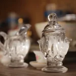 clear glass decanter on table