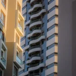 Modern apartment buildings with unique balcony designs