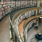 three-storey library building with lots of books